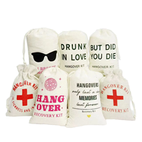 4 "X 6" Kit de gueule de bois Sacs cadeaux en coton Sac à cordon en mousseline pour mariage et enterrement de vie de jeune fille