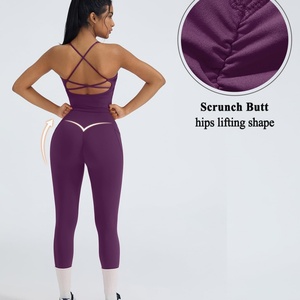 2-Piece Solid Workout Sets for Women with High Elastic Waist <b>Padded</b> Tops & Booty Leggings Featuring Pockets - Product Image 5