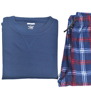 Wholesale Plus Size <strong>Pajama</strong> Sets Sleepwear for Big and <strong>Tall</strong> <strong>Men</strong> Waffle Knit Thermal Top &amp; Printed Polar Fleece Pants 2 Piece Sets - Product Image 2