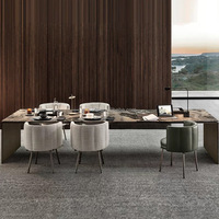 Personnalisé Moderne Luxe Fer Travail Jambe Salle À Manger Ensemble 5m Grand Plateau En Pierre Naturelle pour Villa Appartement ou Hôtel Projets