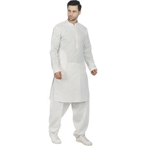 Shikha Fab White Kurta Pathani à manches longues pour homme en tissu tissé respirant, tenue décontractée pour les fêtes de l'Aïd et de Diwali - Product Image 4