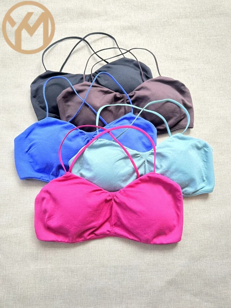 Yimo Seamed Halter Shock-proof Cross Back Gym Bra Lady Backless Sexy Sport Top Female Breathable Solid Color Fitness Clothes