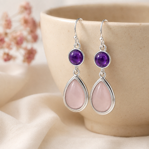 Orecchini Pendenti Vintage con Pietre Rosa e Viola a Goccia, Orecchini alla Moda per Donne - Product Image 6