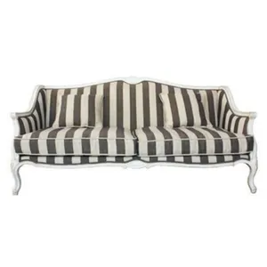 Black and White Stripe Fabric Sofa Two Seater Wood Frame Sofa with Removable Cushion