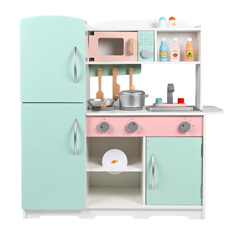 2024 뜨거운 판매 어린이 주방 냉장고 시뮬레이션 요리 척 놀이 집 세트 아이들을위한 교육 장난감 소년과 소녀 CE