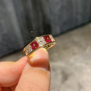 Aazuo แหวนทองคำแท้18K สีเหลืองเพชรธรรมชาติอัญมณีทับทิมธรรมชาติใส่ได้ทุกเพศของขวัญสำหรับงานเลี้ยงวันเกิดของผู้หญิง - Product Image 2