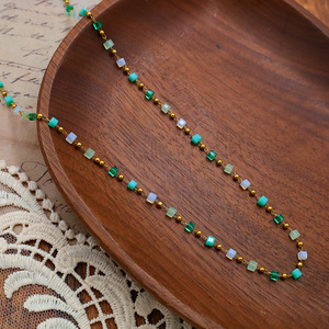 Women's Zinc Alloy Beaded Necklace And <b>Bracelet</b> <b>Set</b> Green And White Colorful Jewelry Gift For Summer Fashion - Product Image 3
