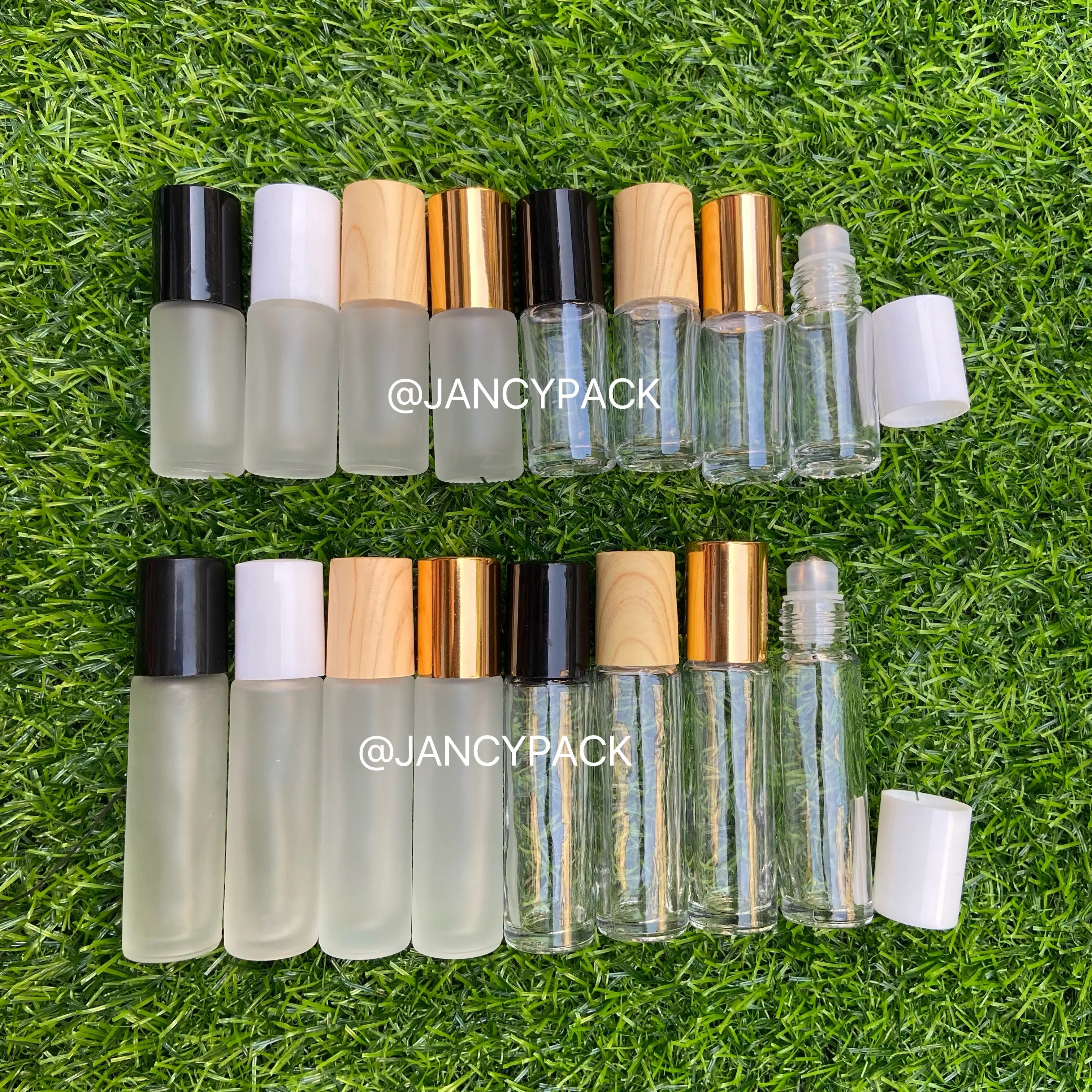 JANCY PACK 5ml10mlウッドプラスチックゴールドブラックリッドリップグロスチューブフロストクリアローラーボールオイルチューブリップグレーズコンテナチューブ