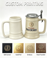 Grande Chope à Bière en Céramique Vintage Grande Capacité avec Décalcomanie, Couvercle et Poignée, Réutilisable, pour Bar, Logo Personnalisé, Souvenir de Festival, Vaisselle