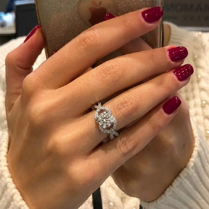 Special 18K Solid White Gold Natural Diamond <b>Infinity</b> Twisted Split Shank Halo Mounting 0.75 cts Centre For Romantic Proposal - Product Image 2