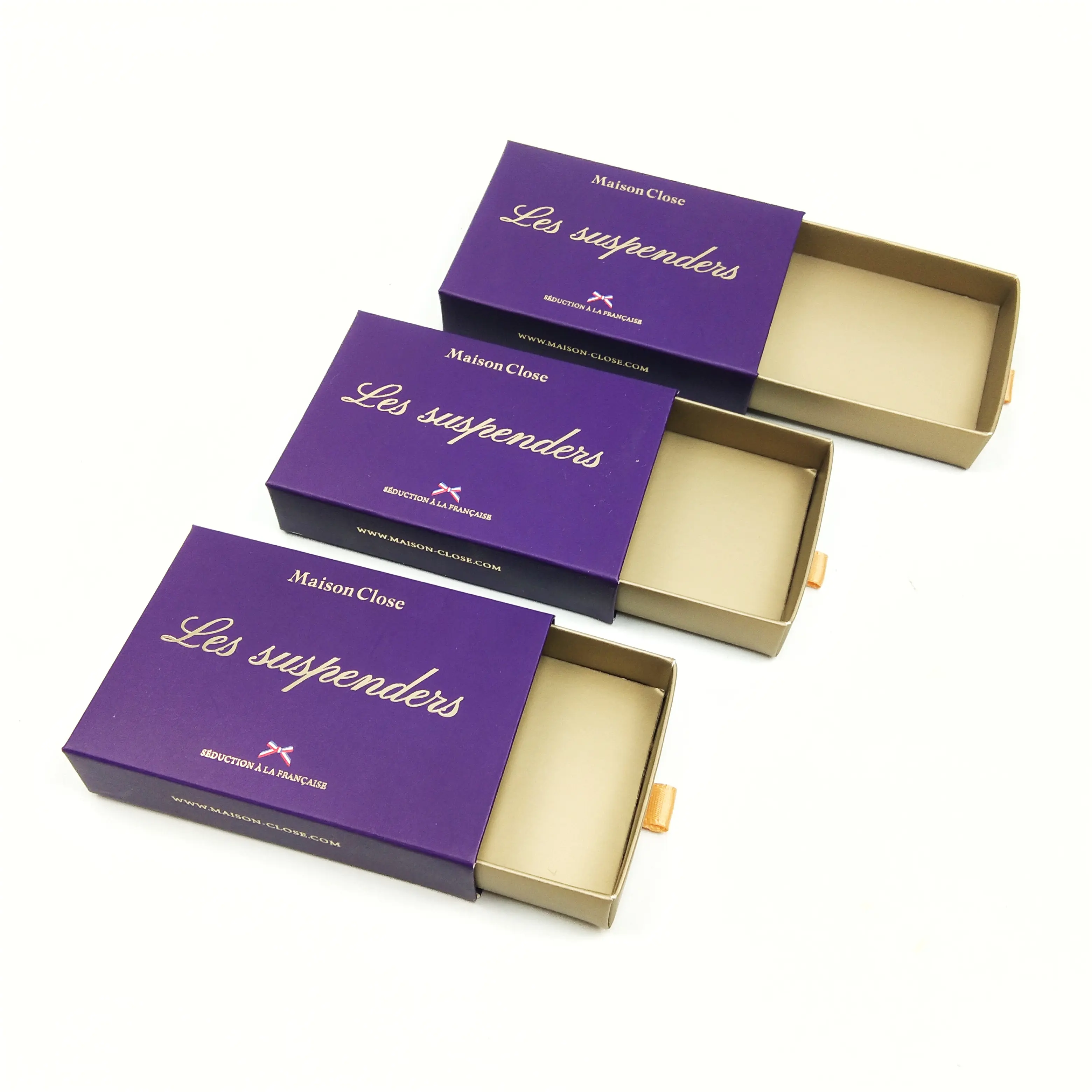 SENCAI無料サンプルカスタマイズされた紫色の白い紙の包装ネクタイ引き出しボックス