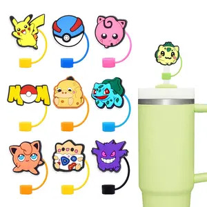 Personnage d'anime japonais 10mm Pikachu Pokemoon go Stanely tasse pointe de paille toppers breloques de couverture pour enfants casquette de gobelet