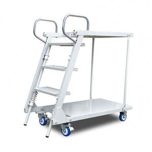 Vallink 창고 사다리 트롤리 철 4 바퀴 단단한 PU 분말 코팅 좁은 주문 따기 모바일 <span class=keywords><strong>3</strong></span> 단계 150kg 용량 900mm - Product Image 6