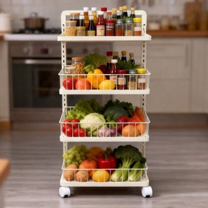 Adjustable Multi Tier Storage Rack For Kitchen Food <b>Vegetables</b> Fruit Stainless Steel <b>Standing</b> Cart - Product Image 2