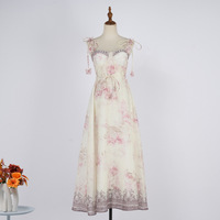 Robe Midi Vintage Élégante à Bretelles Imprimé Floral Style Plage Coréen pour Femme – Collection 2026