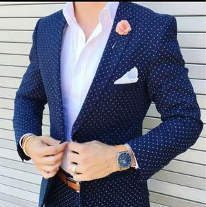 Classical Design <strong>Blue</strong> Polka Dot Male Suits <strong>Dinner</strong> Party Wear Formal Latest Tailored <strong>Jacket</strong> Pants Wedding Clothing Outfit - Product Image 1