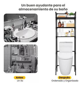 Scaffale Nero per WC a 3 Ripiani, Mobiletto Contenitore da Bagno, Scaffale Autoportante in Metallo Battuto per il Contorno del WC - Product Image 3