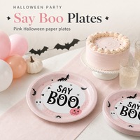 Assiettes en papier pour Halloween, roses, jetables, rondes, pour la table de fête d'Halloween