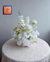 Rangkaian Bunga Sutra Putih Mewah, Mawar Buatan, Phalaenopsis, Dekorasi Meja Pilar Pernikahan