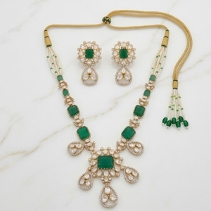 925 Silver Traditional Green Stone Kundan <b>Necklace</b> Set With Earrings Bridal Wedding Jewelry Pearl Mala Set For Women - Product Image 5