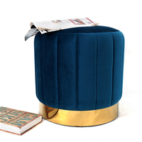HStex — ensemble canapé de luxe personnalisé en français, design antique, tabouret rond en velours bleu, avec pieds en bois