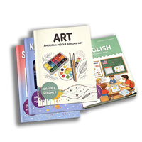 Manuels scolaires A4 personnalisés pour l'école primaire, couvrant divers pays, avec des cours d'anglais, de sciences sociales et de sciences naturelles