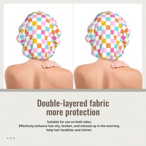 <span class=keywords><strong>Bonnet</strong></span> <span class=keywords><strong>de</strong></span> <span class=keywords><strong>nuit</strong></span> double couche à carreaux personnalisé pour adulte, utilisation double face, garde les cheveux lisses, convient aux cheveux longs et bouclés. - Product Image 3