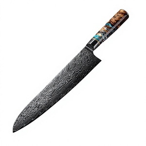 Vente en gros de haute qualité OEM ODM Service Couteau de chef en acier Damas Couteaux de cuisine en acier Damas avec résine et manche en bois Marron - Product Image 1