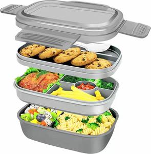 1900ml Eco-friendly Modern Bento <b>Box</b> 3-Tier <b>Stackable</b> for Adults/Kids Cutlery Set Leakproof Portable for Going Picnic School - Product Image 5