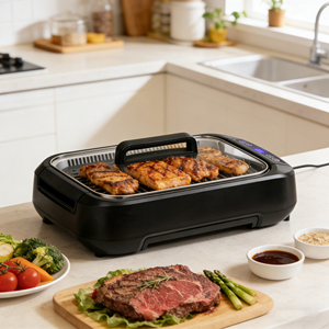 <span class=keywords><strong>Grill</strong></span> électrique d'intérieur <span class=keywords><strong>sans</strong></span> <span class=keywords><strong>fumée</strong></span> 1500W, extraction de <span class=keywords><strong>fumée</strong></span> turbo, plaque amovible, contrôle numérique, antiadhésif, compatible VR - Offre Spéciale - Product Image 1