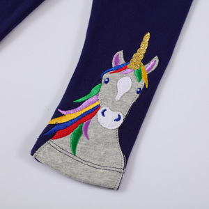 Vêtements pour bébés filles, leggings de sport avec motifs brodés d'une licorne, vente en gros - Product Image 5