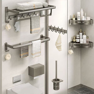 All'ingrosso personalizzato in acciaio inossidabile doppio portasciugamani gancio pieghevole bagno appendiabiti da bagno <span class=keywords><strong>Set</strong></span> scaffale per uso domestico - Product Image 5