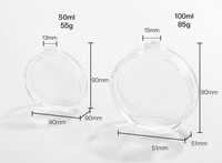 Flacon de parfum minimaliste en verre transparent rond et plat, vide, avec bouchon en acrylique, 30 ml, 50 ml, 100 ml, classique