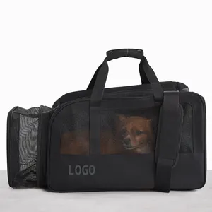 Chien chat sac à dos pour animaux de compagnie sac de transport luxe doux réglementation Pet Carry-on en noir marche Logo sacs à bandoulière personnalisés