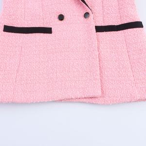 Chaqueta Blazer de Tweed Casual de Manga Larga con Doble Botonadura para Mujer, Color Rosa con Cuello de Solapa - Product Image 4