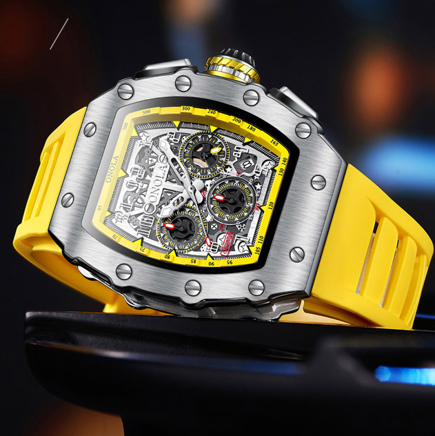 Fashion Luxury Classic Wine Barrel Design Men's Watch Brand Multifunctional Quartz Silicone Strap Water Resistant Watch for Men
