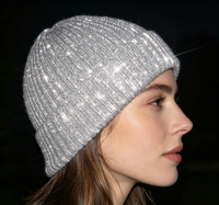 Bonnet d'hiver de luxe en tricot à revers, réfléchissant, à carreaux, personnalisable avec logo, en gros, doux, 100 % laine mérinos, unisexe, ajustable, épais