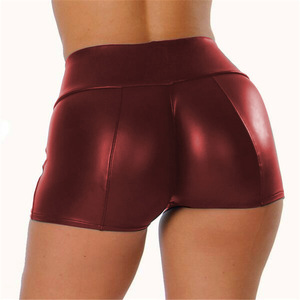 Shorts de Cuero para Mujer, Tallas Grandes, Estilo Club Nocturno, Cintura Alta, Color Sólido, con Botones, Negros, Moda Verano - Product Image 2