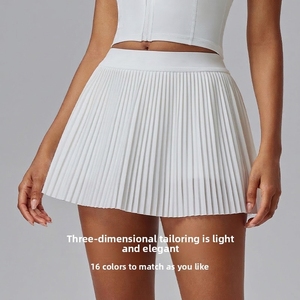 Jupe plissée unie taille haute pour femme, longueur intégrale, effet ventre plat, anti-frottement, anti-exposition, infroissable, séchage rapide, pour le yoga - Product Image 1