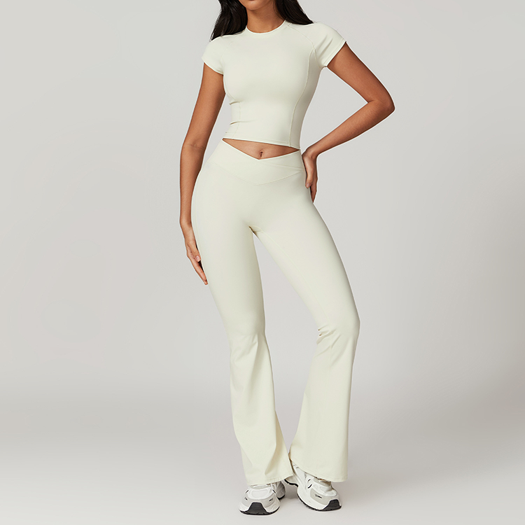 Yoga Sports Wear Solid Washed High Waist Long Sleeves Tops Leggings Two Pieces Set Gym Tracksuits Workout Pants Yoga Bras