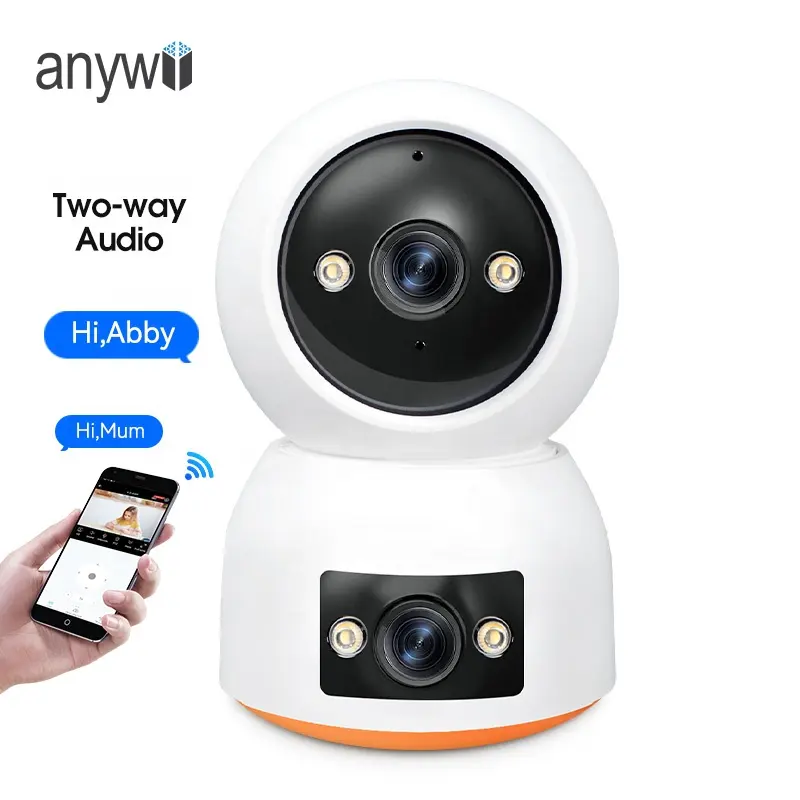 Anywii P221A डुअल लेंस वाईफ़ाई होम सिक्योरिटी कैमरा, बेबी पेट मॉनिटर्स के लिए दो-तरफा ऑडियो एचडी आईपी निगरानी नेटवर्क कैमरा के साथ