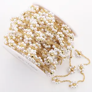 18k placcato oro SS fai da te catena fatta a mano con perle e palle accessori assemblati catena a maglie di fiori per la creazione di gioielli catena