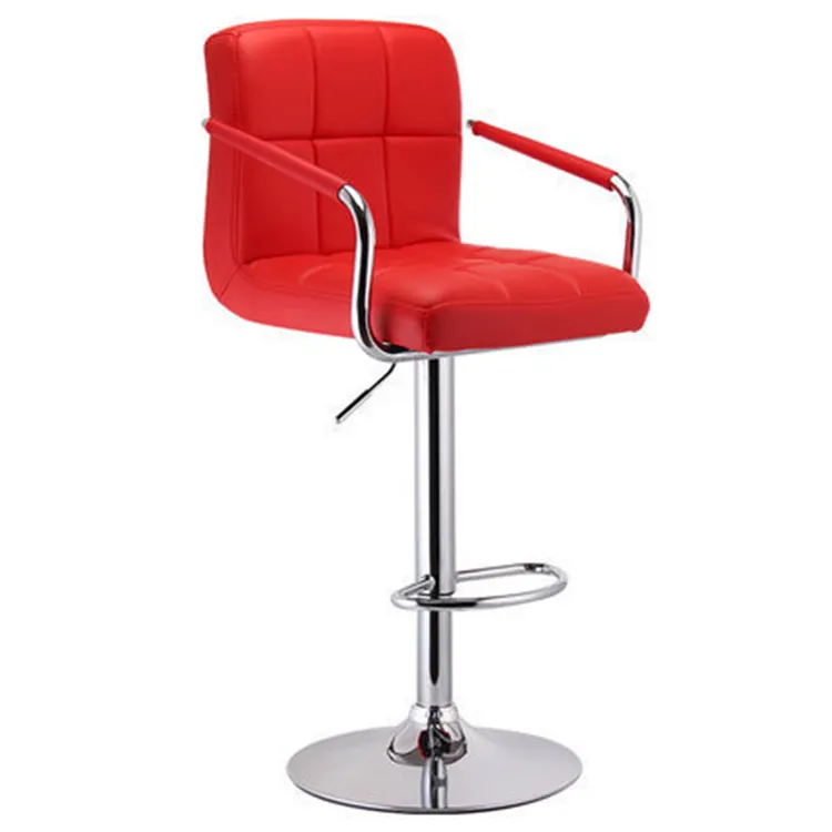 Sedie da bar rosse e sedile in pelle lounge sedia con tacco alto base in metallo galvanico silla de cuero