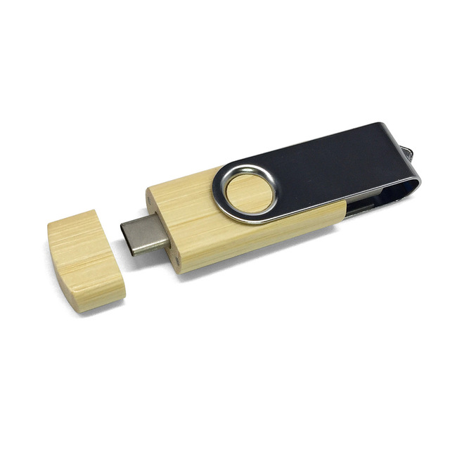 USB C 16G Swivel Wooden Bamboo USB Flash Drives Customized Logo 32G Type C High Speed USB Drives