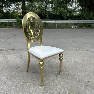 Sillas DE BODA doradas con diseño trasero O redondo de lujo, alquiler de fiesta de recepción de banquete de acero inoxidable moderno para hoteles - Product Image 4