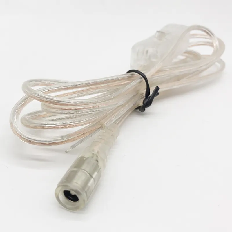 Enchufe hembra para extremo abierto, 2m dc 5,5x2,1mm, 2 núcleos, extensión de potencia, cable de interruptor de CC transparente con botón de 304