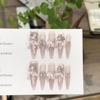 Faux ongles longs et pointus gris argenté de luxe, faits à la main, personnalisés, style gothique, réutilisables