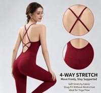 Combinaison de fitness sexy à dos évidé pour femme – Tenue sans couture amincissante ventre plat et rehausseur de hanches – Justaucorps professionnel pour Pilates et Yoga Aérien