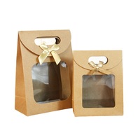 Vente en gros grand emballage transparent pour fenêtre avec nœud papillon grand sac cadeau pochette à bougie avec autocollant adhésif
