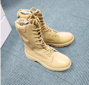 Bottes de désert en cuir pleine fleur DFA1224 couleur beige kaki, longues bottes en cuir avec surpiqûres tout autour - Product Image 4